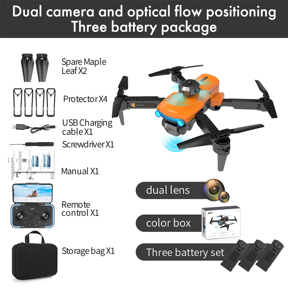 F187 RC Drone Optical Flow Obstacle Avoidance WiFi FPV 8K Dual HD Camera Height Maintaining LED Lights RC Quadcopter