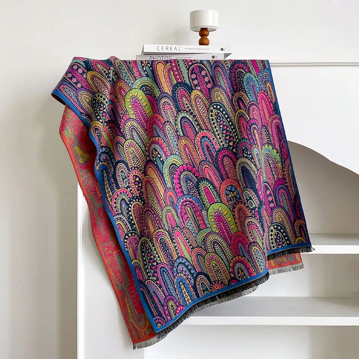 Damen High-End-Katzen-Design, Herbst-Winter, doppelseitiger Jacquard, Premium-Schals aus Kaschmirimitat, verdickter großer Schal – Detail 15