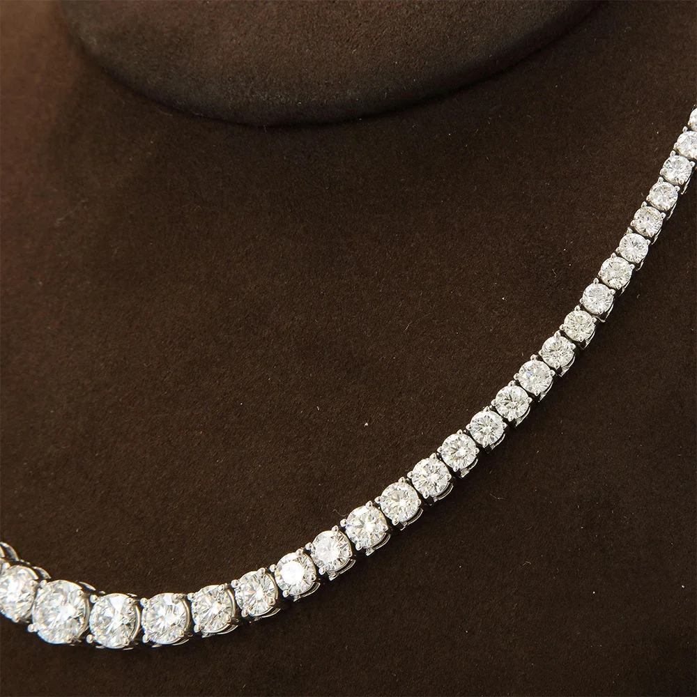 Collar de tenis de moissanita completo con certificado, collares de diamantes degradados de tamaño 3-5mm para mujer, cadena de cuello de Plata de
