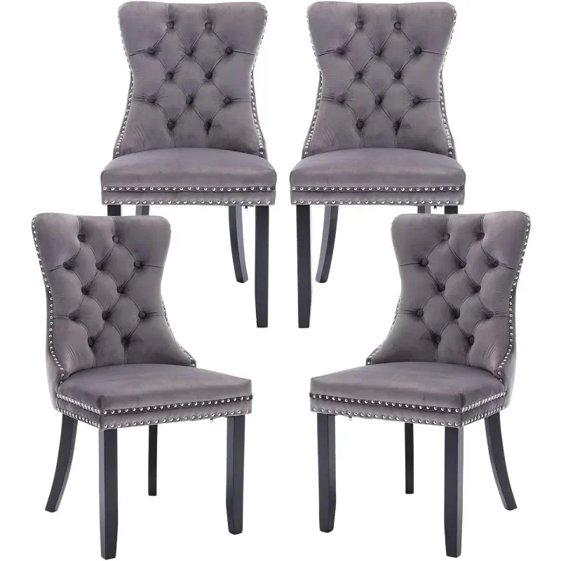 Upholstered Dining Chairs with Ring Pull Trim and Button Back, Luxury Tufted Dining Chair for Living Room, Bedroom, Kitchen