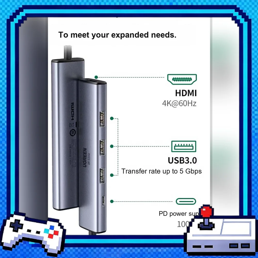 UGREEN 15597 USB C Hub 5 in 1 Docking Station 4K 60Hz HDMI 3 USB 3.0 PD 100W Type C Adapter