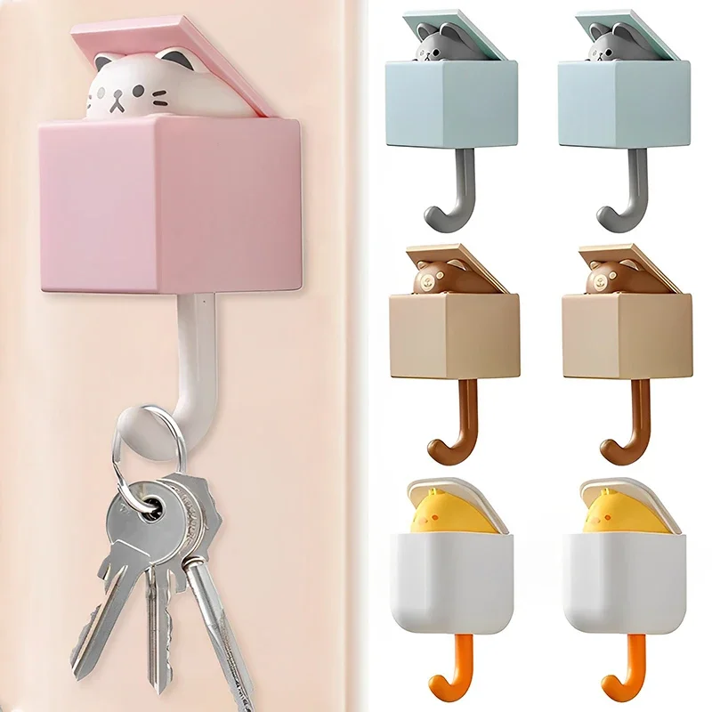 Ganchos de pared autoadhesivos con forma de gato, perchas para puerta de dormitorio, llaves, toalla, paraguas, perchero, Animal, decoración del hogar y baño