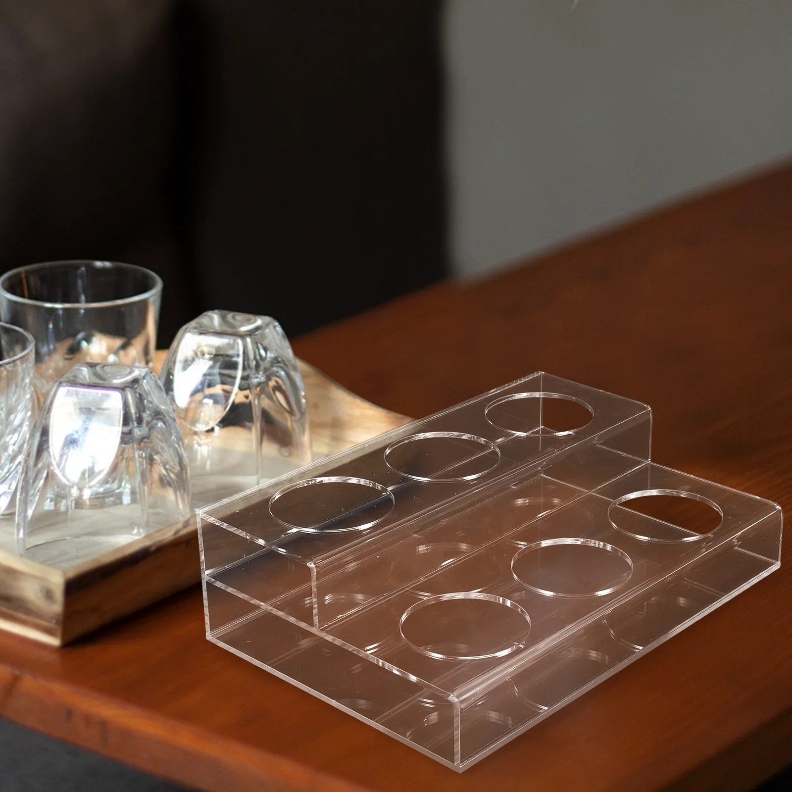 

6-Slots Acrylic Coffee Syrup Organizer Wine Bottle Holder Kitchen Countertop Rack Syrup Storage Bottle Organizer