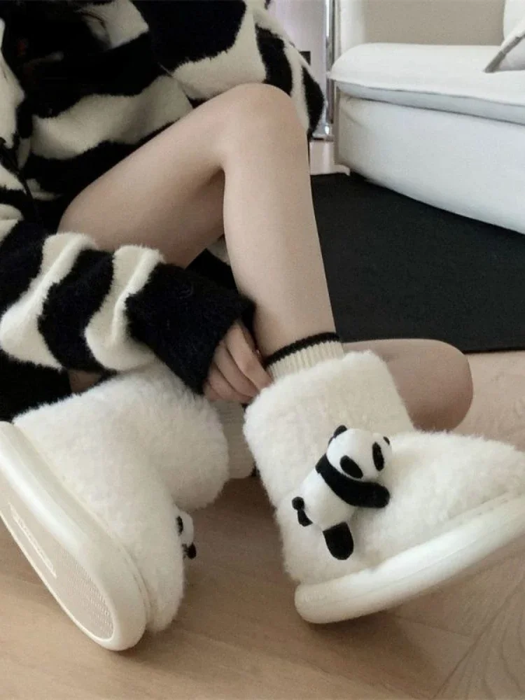 Winter Cute Bear Lamb Fur Fashion Snow Boots Women New Warm Non-slip Plus Cashmere Shoes Female Casual Thickened Cotton Shoes