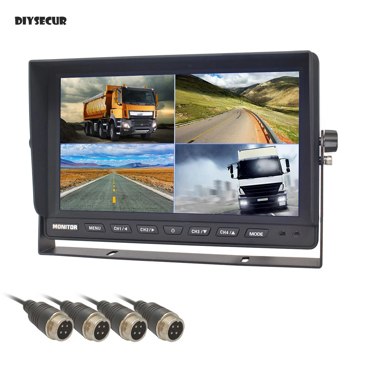 

DIYSECUR 4CH 4PIN DC12V-24V 10" 4 Split Quad LCD Screen Display Rear View Car Monitoring System