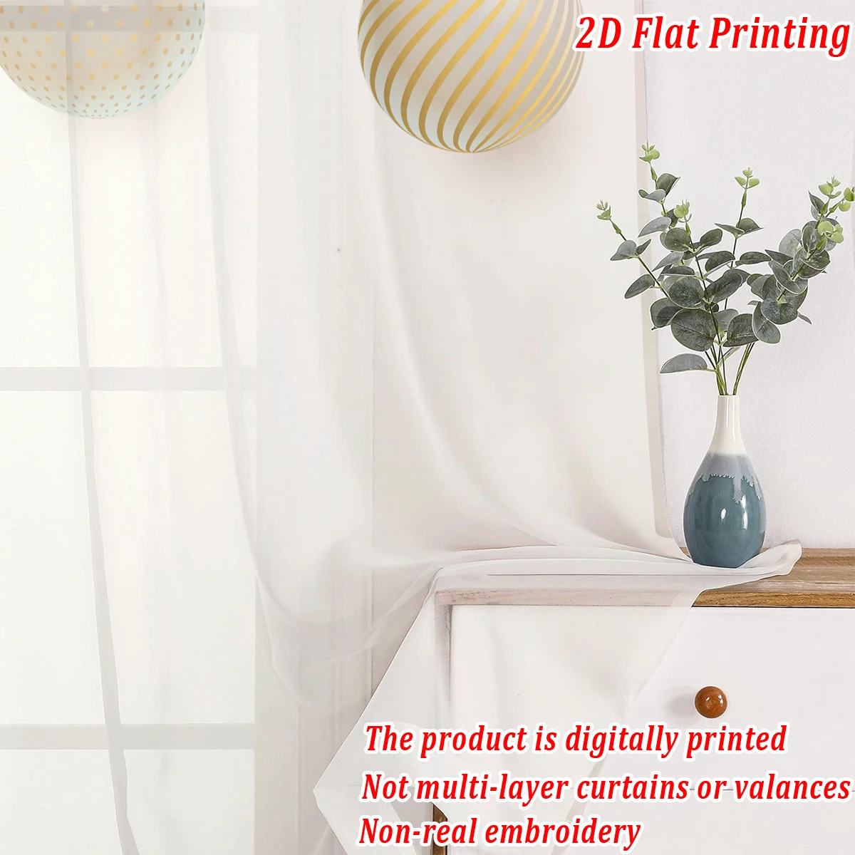 Christmas Flat Printing Sheer Curtain with Christmas Ball Star Pine Branch Berry for Living Room Bedroom Decor Holiday Party