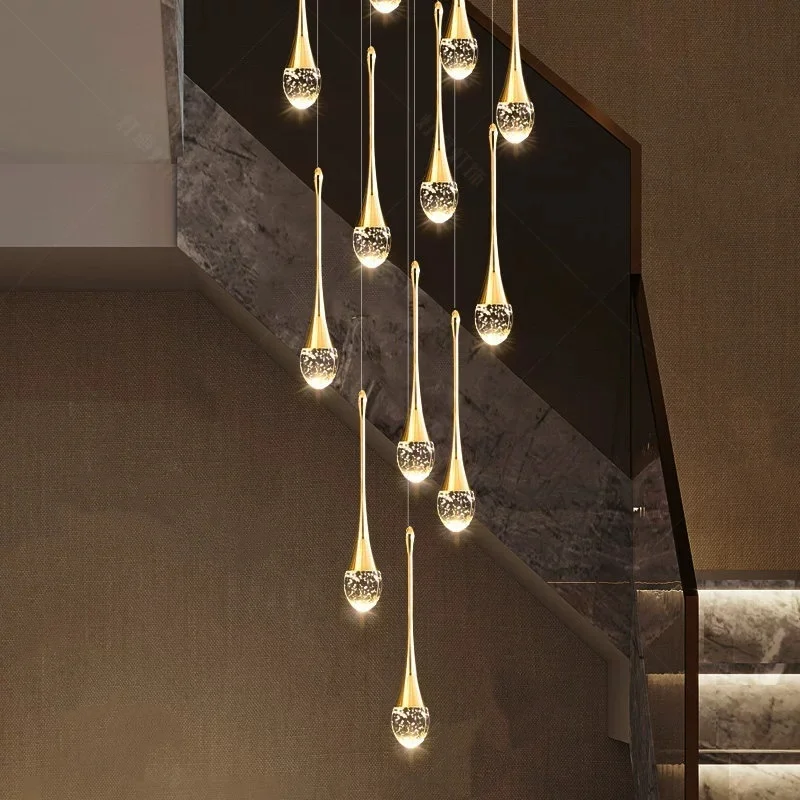 Hanging Staircase Pendant Designer Long Ceiling Lamp Living Room Chandelier Indoor Lighting Modern LED Crystal Pendent Lamp