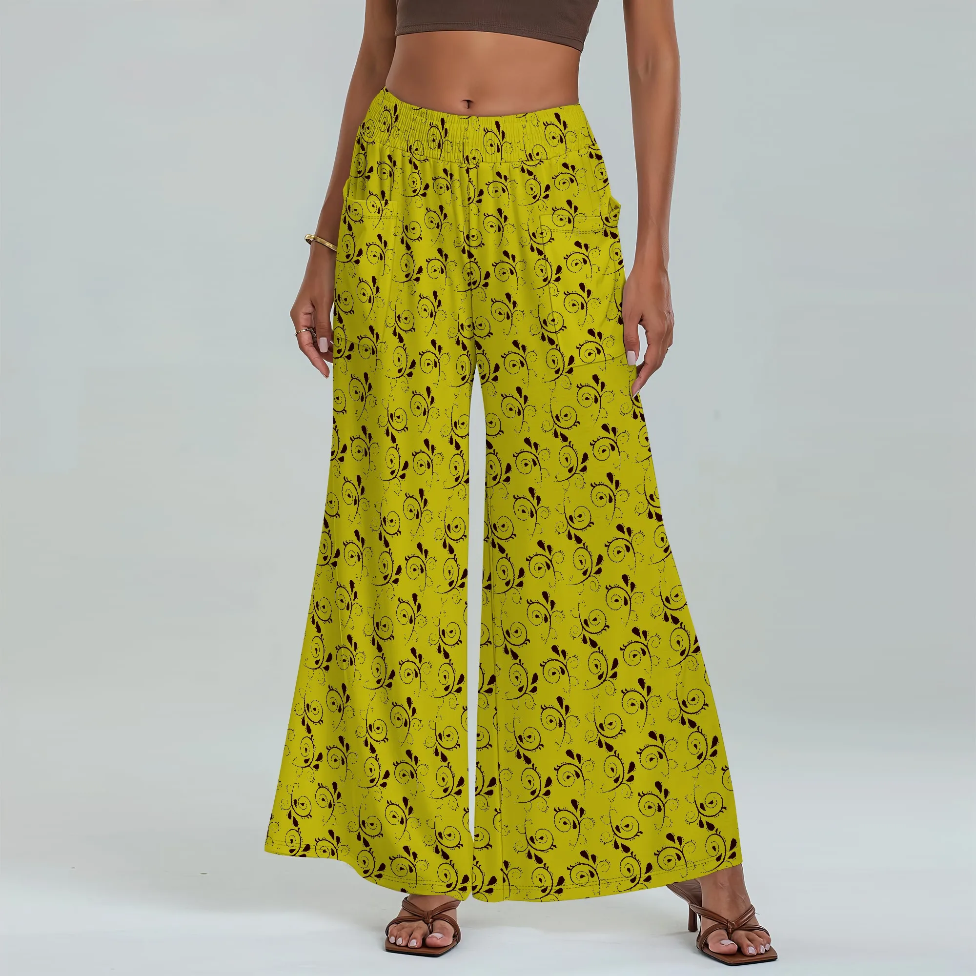 

Women's Wide Leg Pants with Pockets Leaf Pattern for All Seasons Casual Comfort Music Festival Boho Party Fair