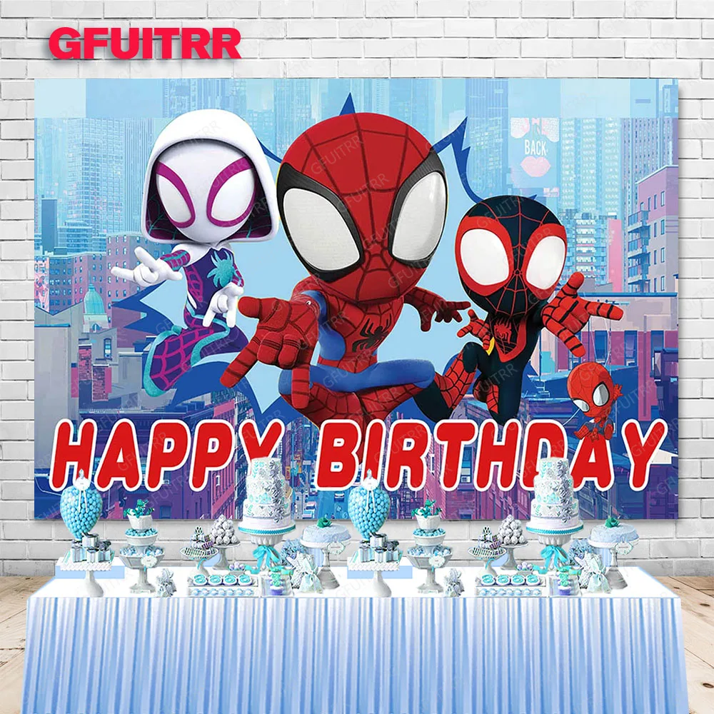 Spidey And His Amazing Friends Backdrop Disney Hero Boys Birthday Photo Photography Background Banner Photo Booth Props