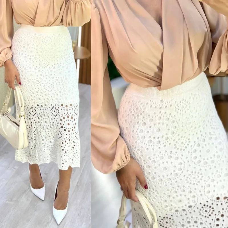 Bureau mode crochet fleur évider jupe longue taille haute Wrap hanche jupe décontracté couleur unie coupe ajustée femmes automne a-ligne jupe