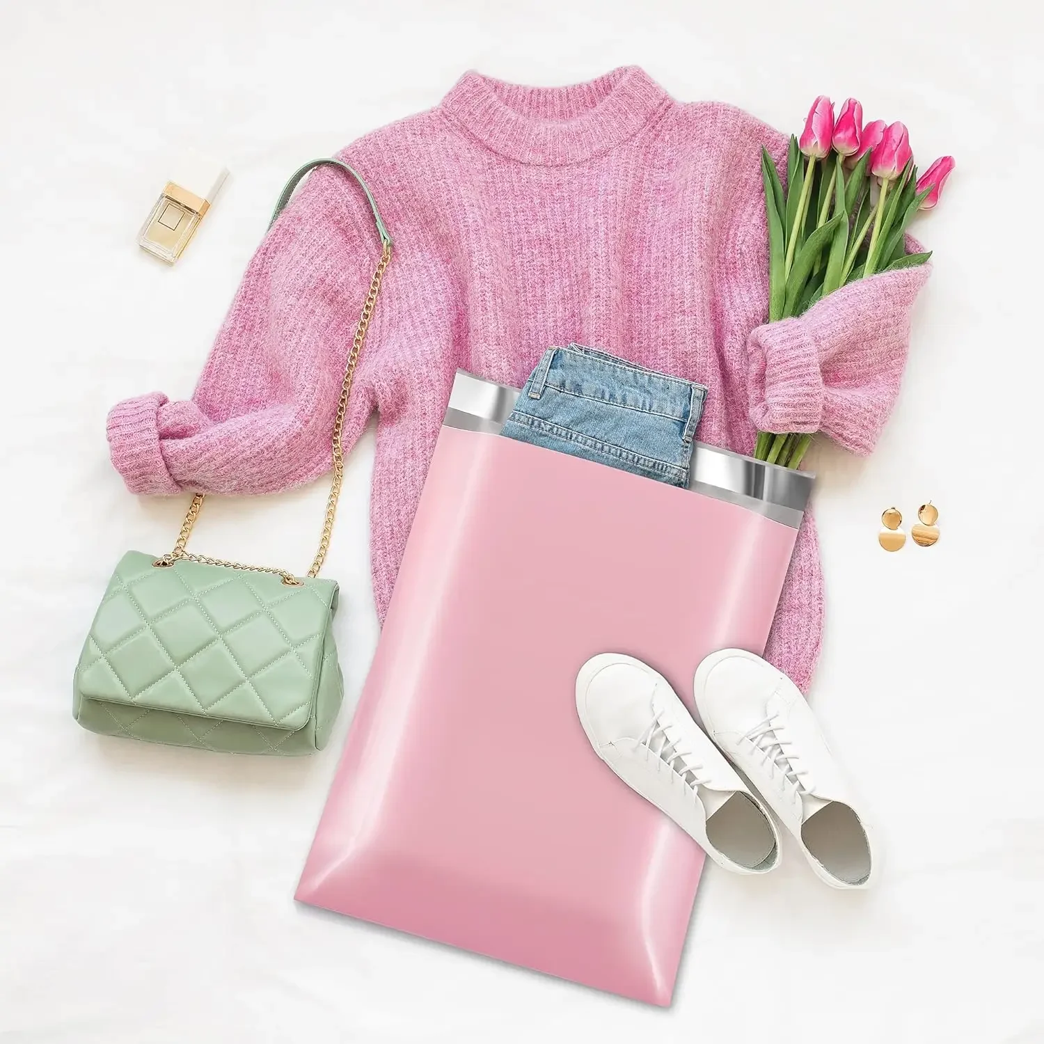 50 個厚いピンクポリ袋メーラー宅配便配送袋エクスプレス封筒収納メールバッグセルフシールパッケージポーチ中小企業