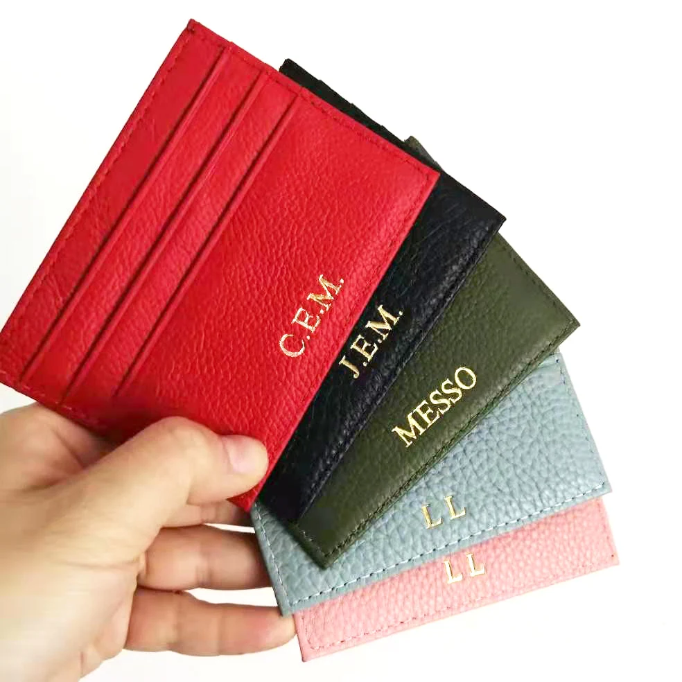 Porte-cartes en cuir véritable 100% personnalisé, cadeau d'anniversaire pour femmes et hommes, Mini portefeuille mince, pochette pour carte de crédit