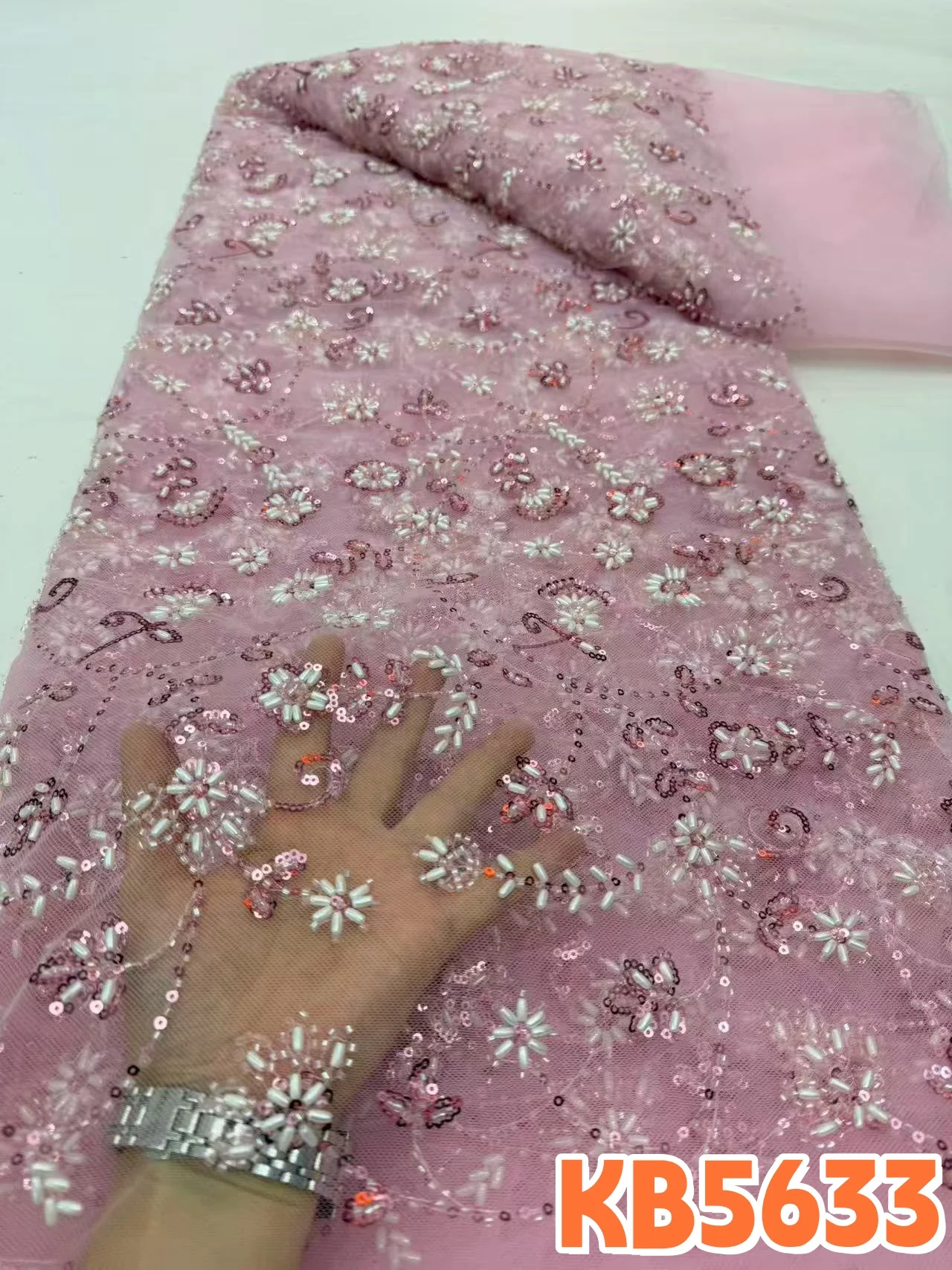 

DREAMYALISI Pearls French Beaded Sequins Lace Fabric 2026 High Quality 5 Yard Mesh Tulle African Lace Fabric for Sewing KB5633