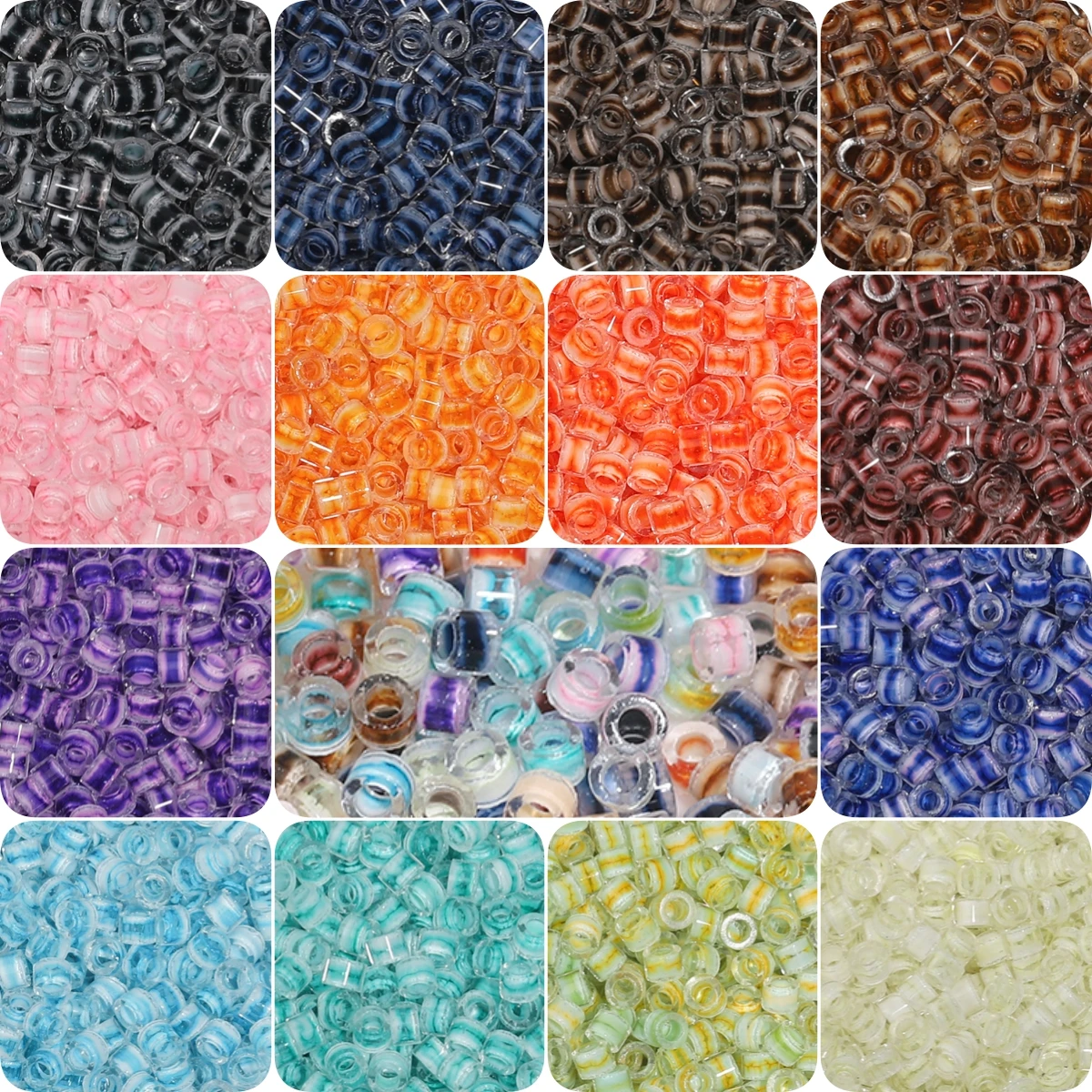 1000pcs/box 2.5x2mm Colorful Glass Antique Seed Beads Striped Cylindrical Rice Beads for DIY Jewelry Marking Friendship Bracelet