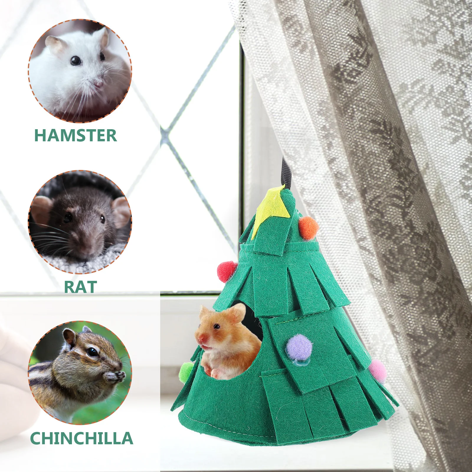

Comfortable Small Pet Hammock in Xmas Tree Shape Soft Hanging Nest for Hamster Rat Chinchilla Breathable Resting Bed Cage