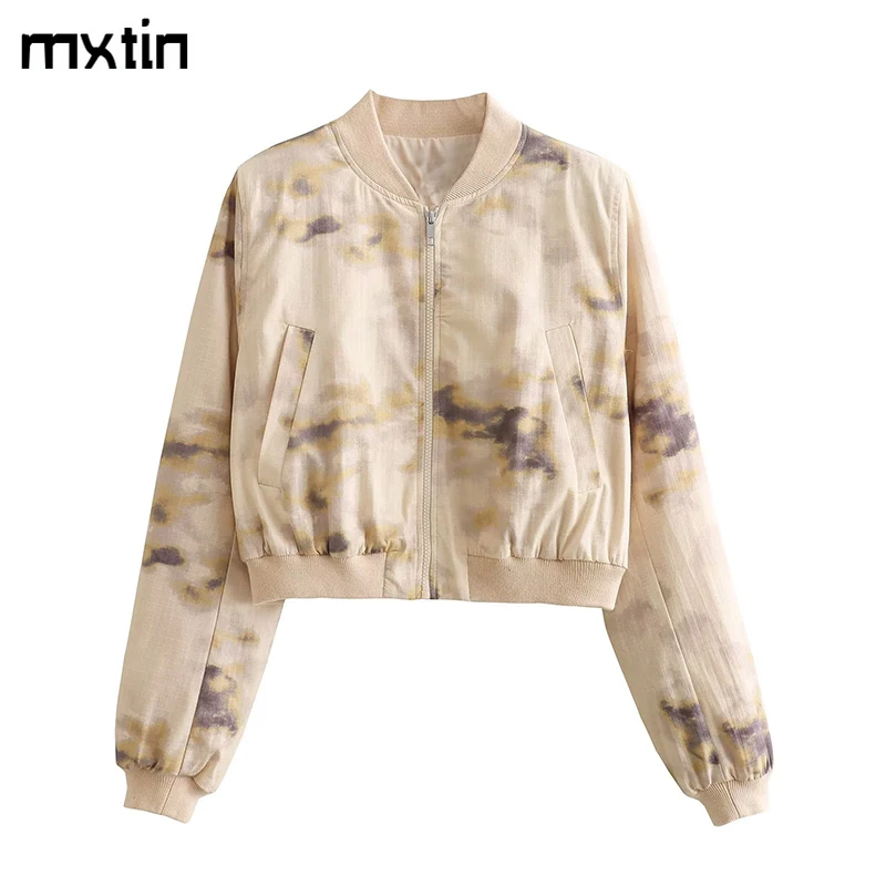 

Women's Bomber Jacket Women Autumn Vintage Pring Short Coat Fashion Long Sleeve Zippers Overcoat Female Casual Tops Clothing