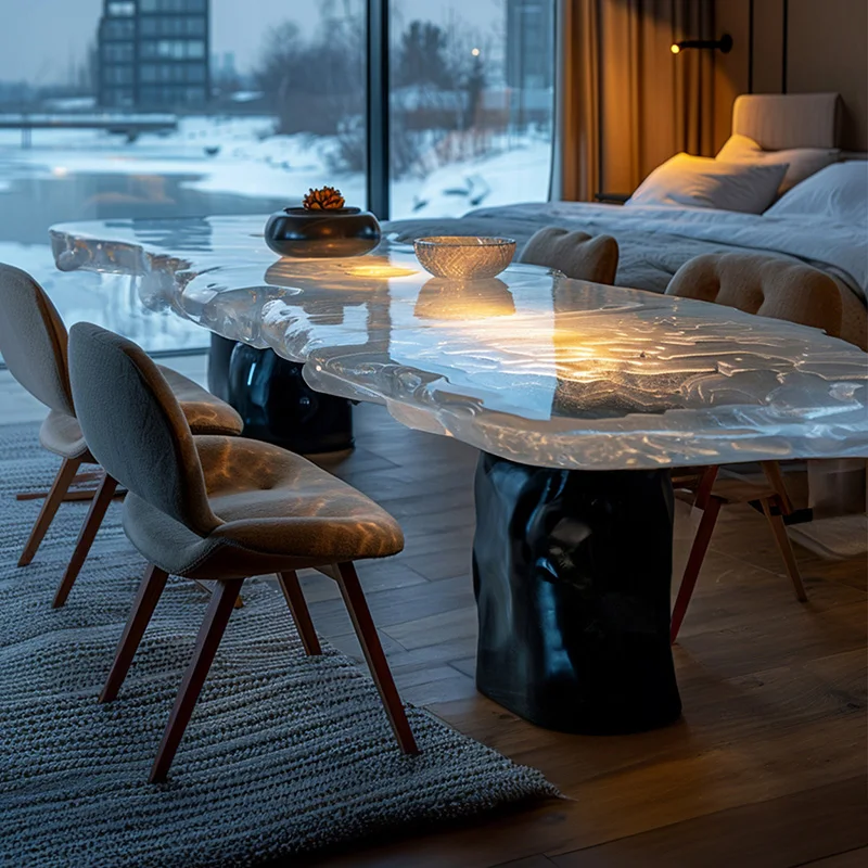 Luxury Ice Glacier Resin Coffee Table Modern Art Sculpture Center Table Transparent Crystal Design for Villa Living Room