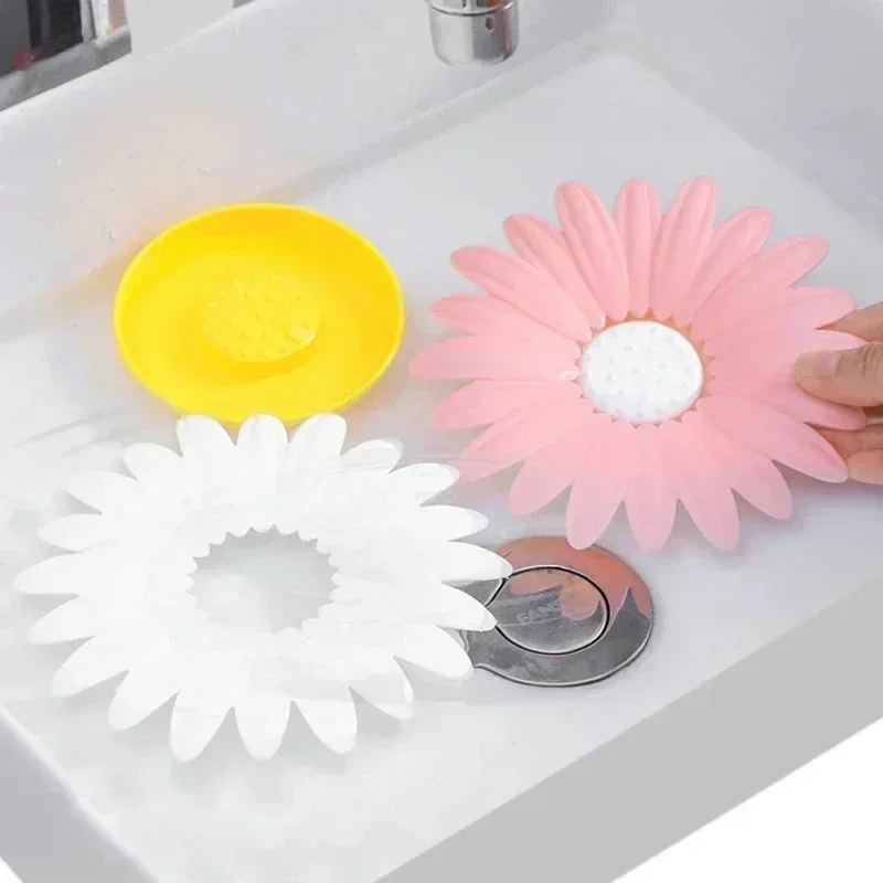 MOONBIFFY Cute Bathroom Daisy Soap Dish Creative Non-slip Sponge Soap Drain Holder Double Layer Soap Box Bathroom Accessories