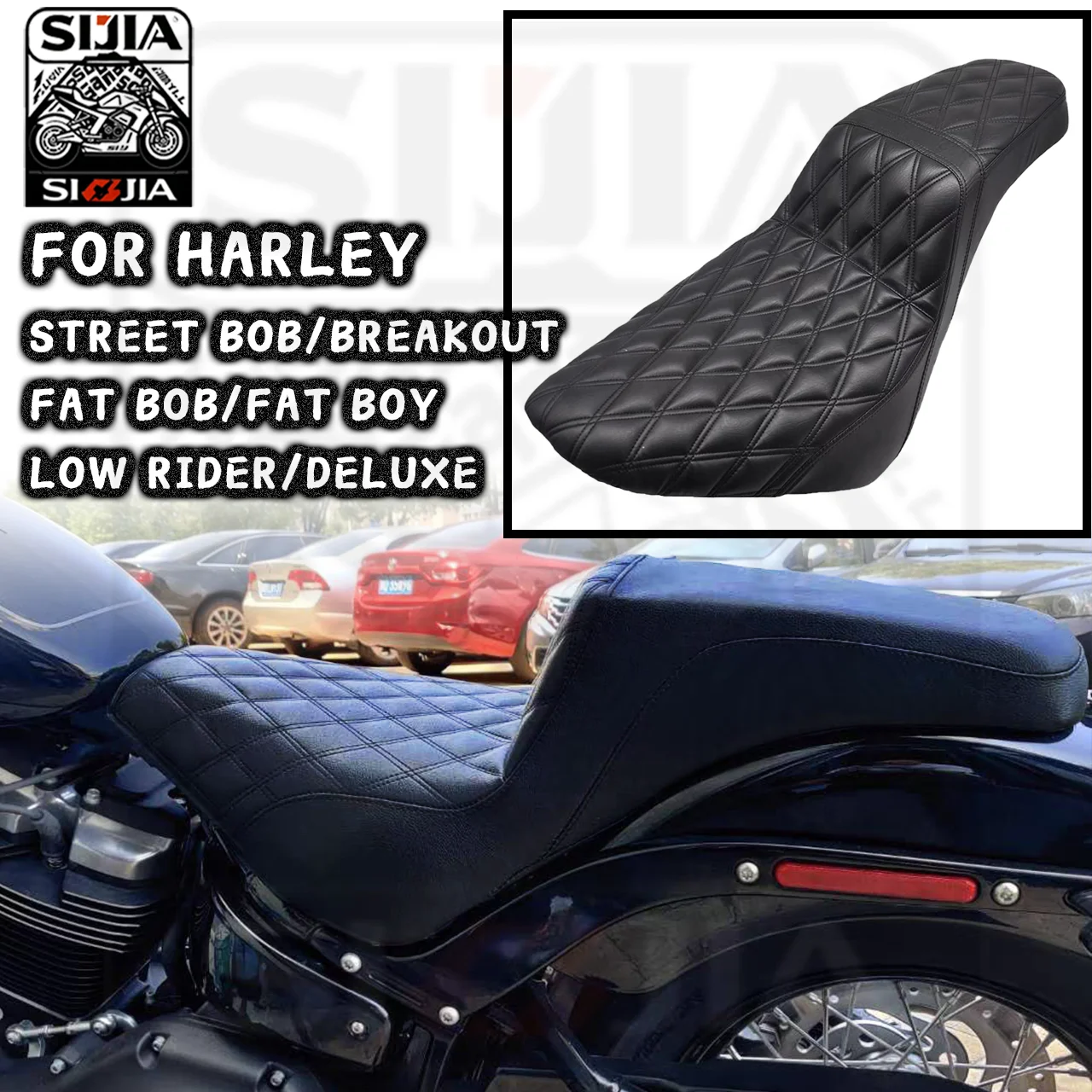 Comfortable Two UP Seats Motorcycle Driver Front Rear Passenger Seat For Street Bob/Breakout/Fat Bob/Fat Boy/Low Rider/Deluxe