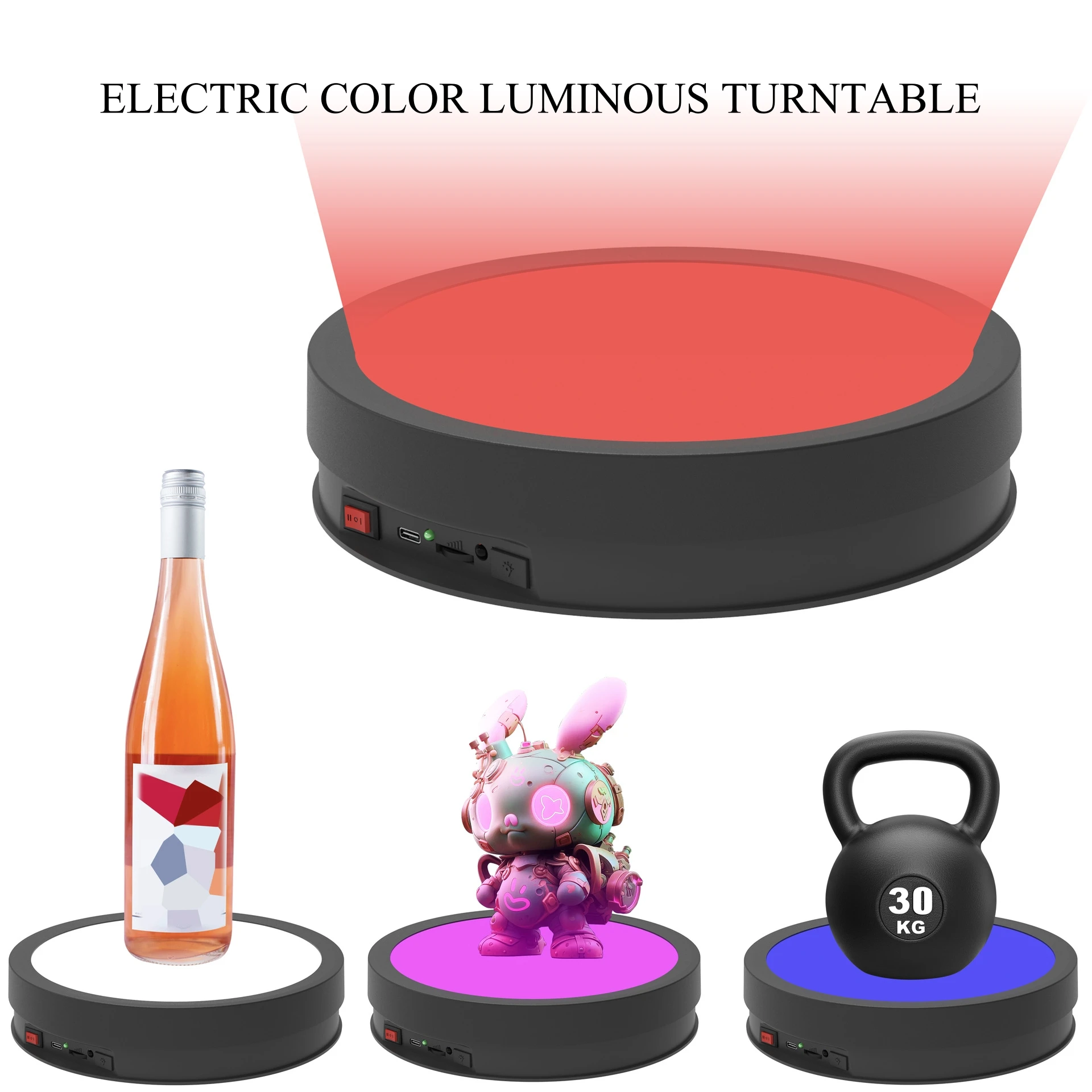 22CM Remote Control Photography Electric Turntable with Color LED Light Automatic Rotating Disc for Cosmetics Perfume Live Video