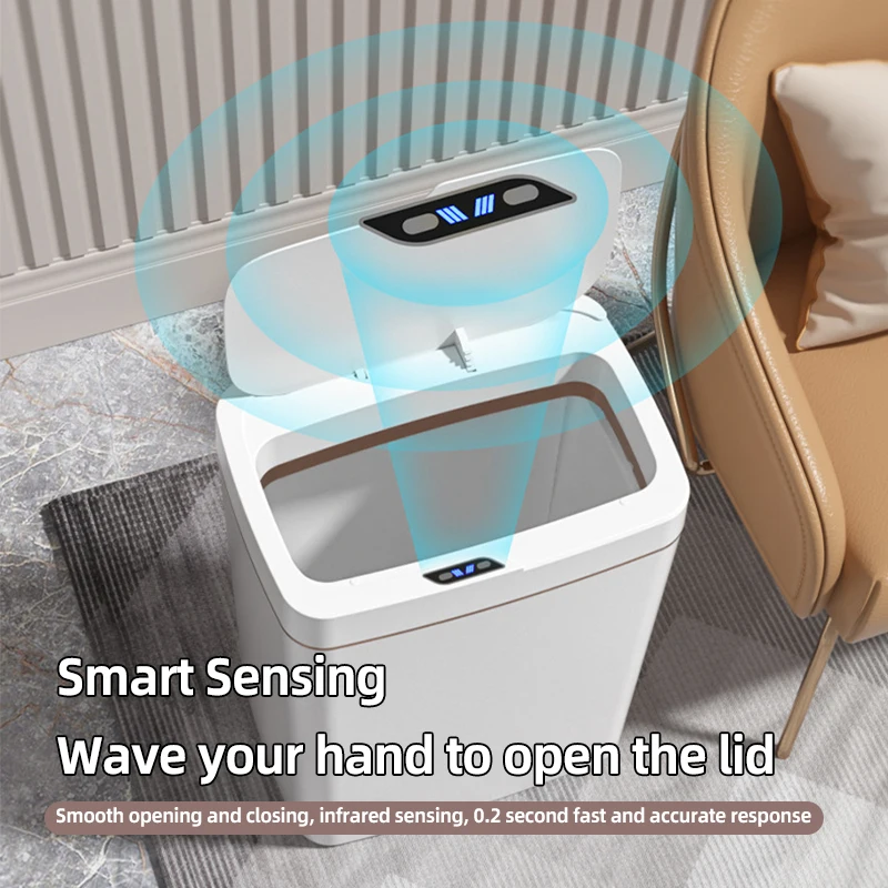 8624C Smart Induction Trash Can 13-17L PP Material Square Multi-compartment Classification Dustbin Touchless Automatic Lid White
