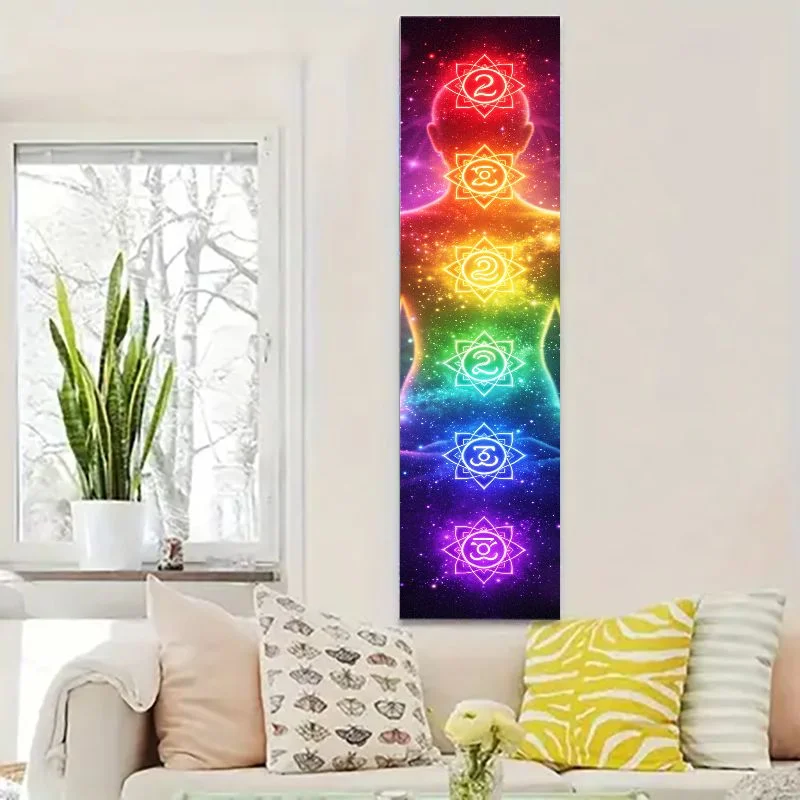 VIKAMA Human Chakra Vertical Tapestry Psychedelic Bohemian Zen Wall Hanging for Bedroom Yoga Home Decor
