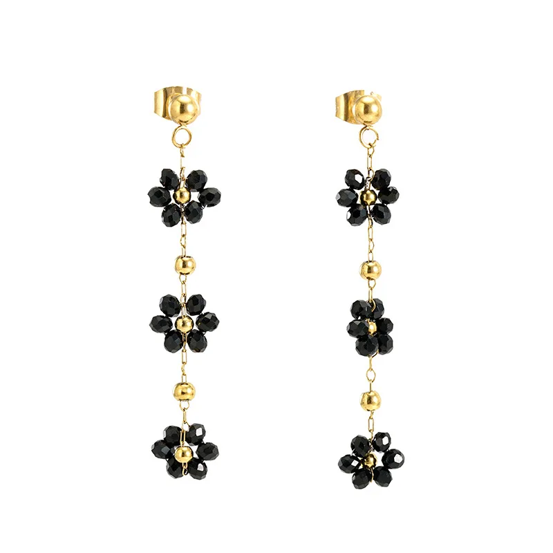 Color Crystal Flower Earrings For Women Stainless Steel Earrings Bohemian 18k Gold Titanium Steel Cute Lovely Jewelry Female