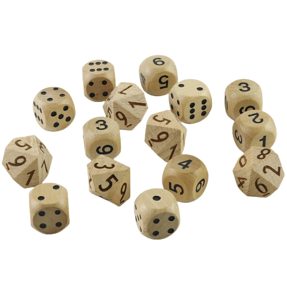 Wooden Dice 5pcs Round Corner D6 D10 Wood Dice for Flying Chess Props Table Board Role Playing Game