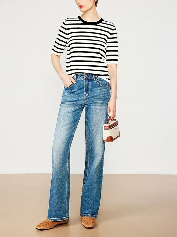 

Ningxia jian Soft Waed Straight Leg Jeans Women's Slimming Leg a Eco-Friendly Versatile Denim Pants l Waist