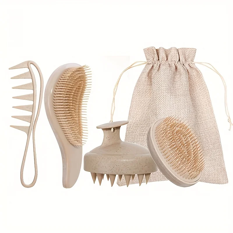 

5PCS Wheat Straw Comb Set with Gift Bag Wide Tooth Egg Comb for Hair Care Wedding Anniversary Gifts