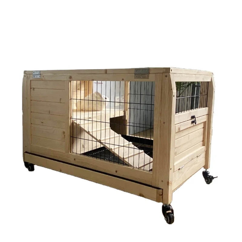 

Indoor Eco-Friendly Solid Large Pet Handmade House Rabbit Hutch Guinea Pig Cave Natural Wood Pet Cage