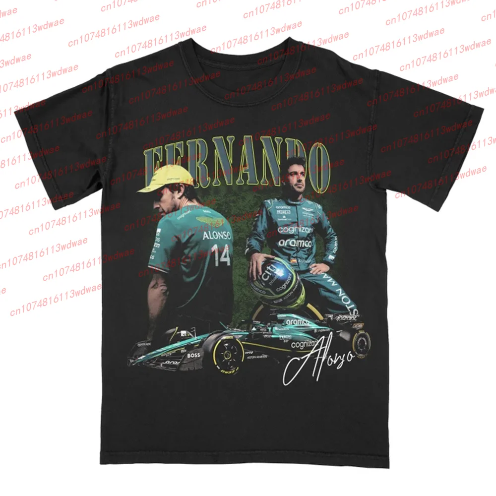 

Aston Martin T-Shirt Men Pure Cotton Motorcycle T-Shirt Fernando Alonso 14 Racing Suit Unisex Fashion Fan Super Racing car Tee