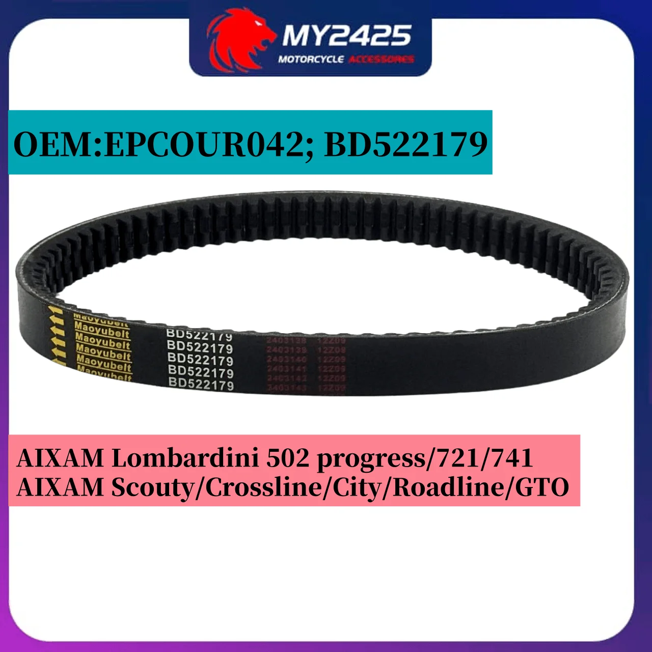 Drive Belt For AIXAM Lombardini 502 Progress GTO Scouty Crossline City 741 721 Roadline MINAUTO 2nd BD522179 EPCOUR042