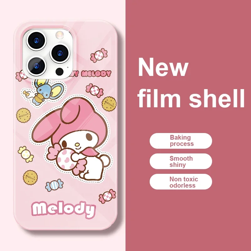 S-Sanrio Cute Melody for Phone Case for iPhone 16 15 14 13 12 11 Pro Max XS XR XSMax 6 7 8 Plus Glossy HD Hard PC Cover