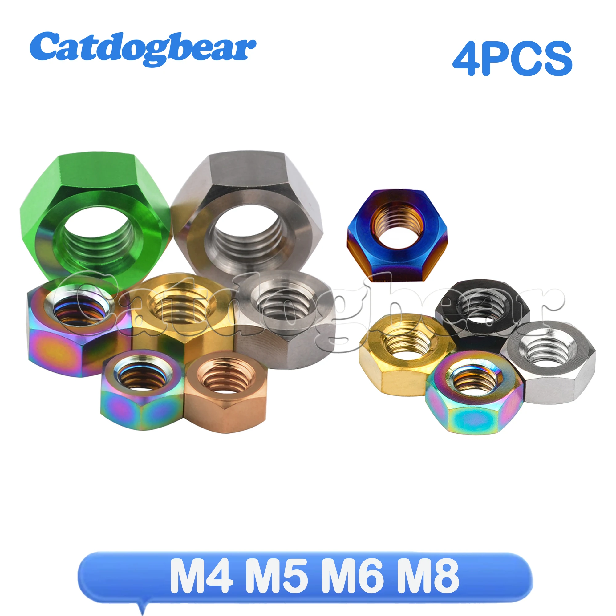 Catdogbear 4Pcs Titanium Nuts M4 M5 M6 M8 Hexagon Nut for Bicycle Motorcycle Car Fastening Nut
