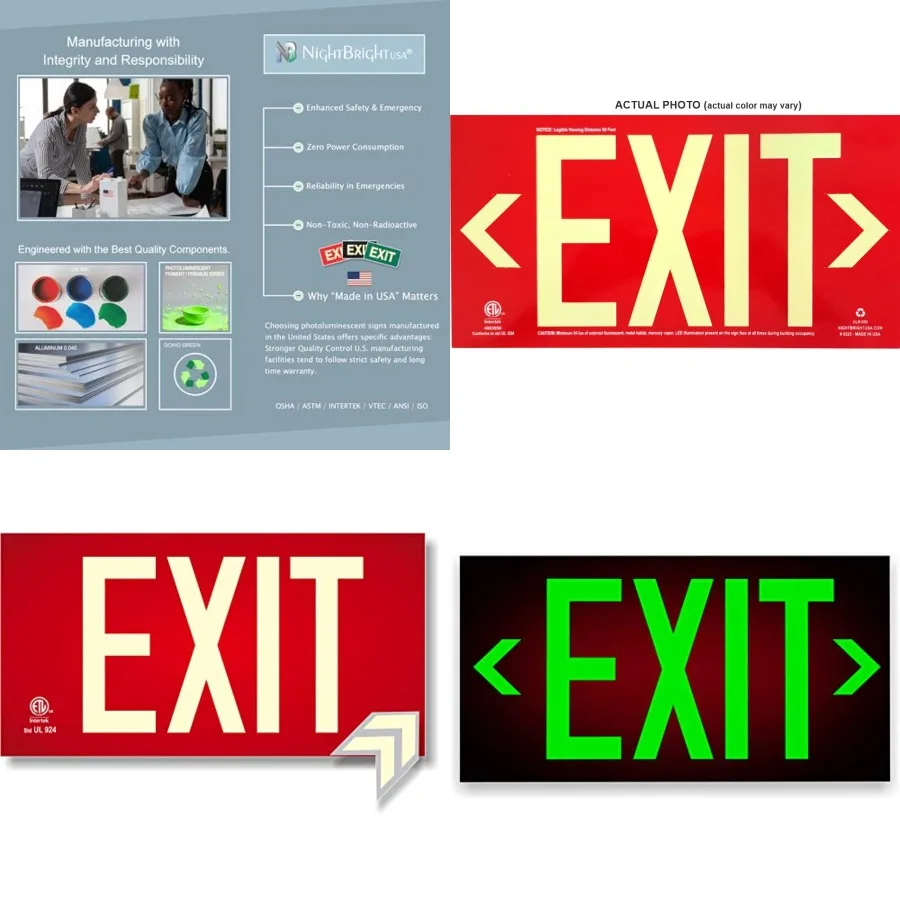

Photoluminescent Exit Sign Red - Aluminum - UL 924 Code Approved/IBC/NFPA 101 Part Number ULR-050