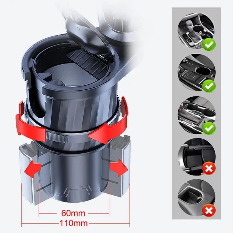 Portable Vehicle Cup Holder Insert Car Cup Expander Holder Gear Transmission Design Adjustable Base Vehicle Cup Holder Expander