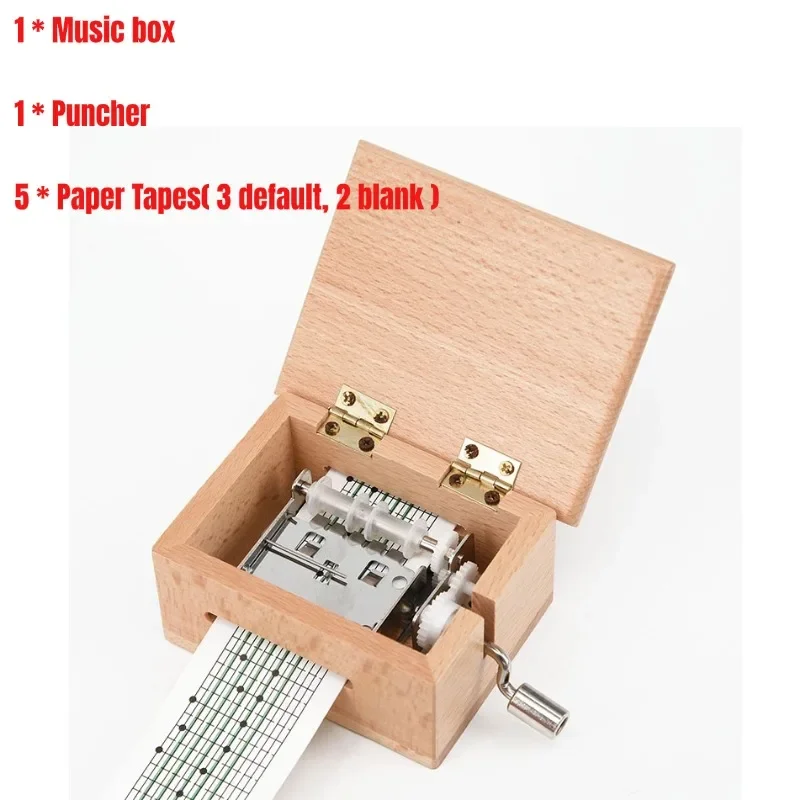 Present Music Box Grea Wooden Paper Tapes Creative Hand-Cranked Music lovers 70 * 63 * 50mm Puncher Suitable New