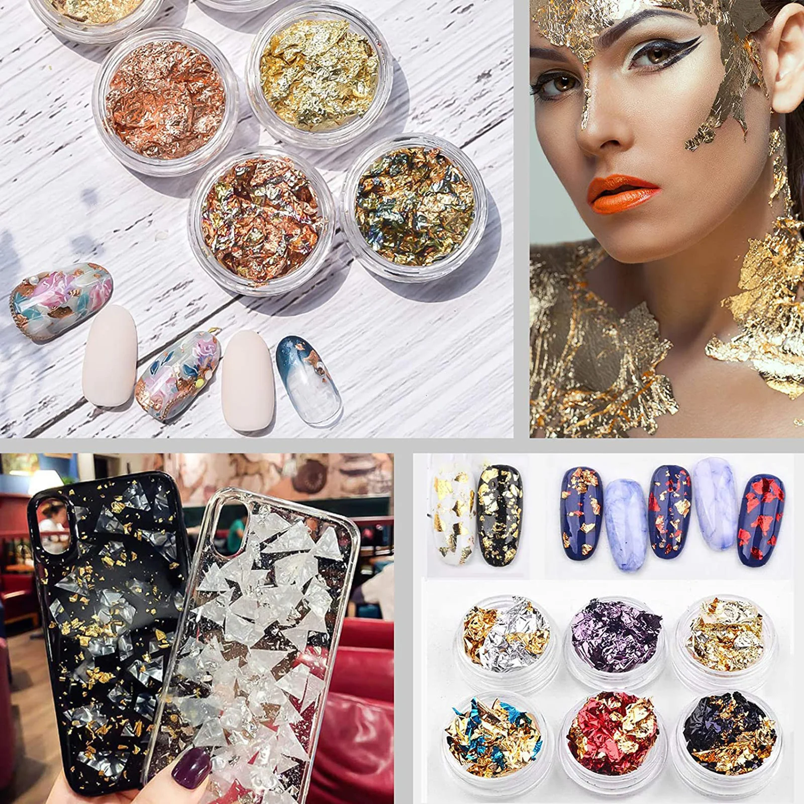 

48Pcs Nail Tinfoil Paper for Women DIY Manicure Decoration Gold Silver Foil Chips Paillette Stickers Art Supplies