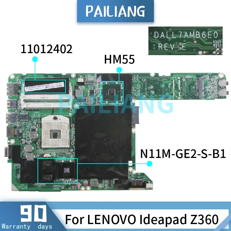 

DALL7AMB6E0 For LENOVO Ideapad Z360 Laptop Motherboard PGA 989 N11M-GE2-S-B1 HM55 DDR3 Notebook Mainboard Tested