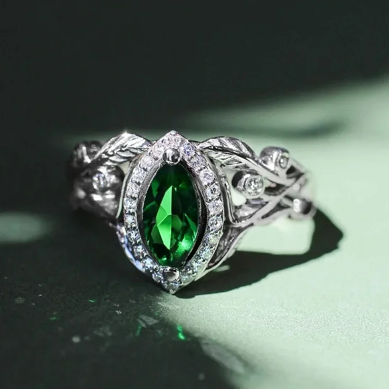 2024 European and American New Grandmother Green Water Drop Ring Women's Popular Horse Eye Zircon High End Fashion Jewelry