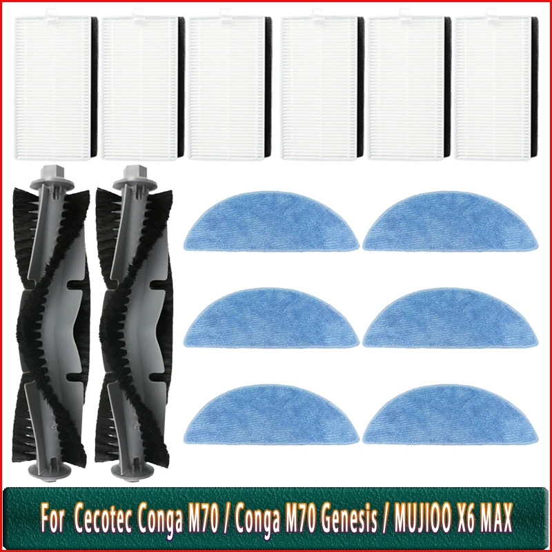 Roller Brush Filter Mop Cloth For Cecotec Conga M70 / Conga M70 Genesis / MUJIOO X6 MAX  Vacuum Accessories Parts