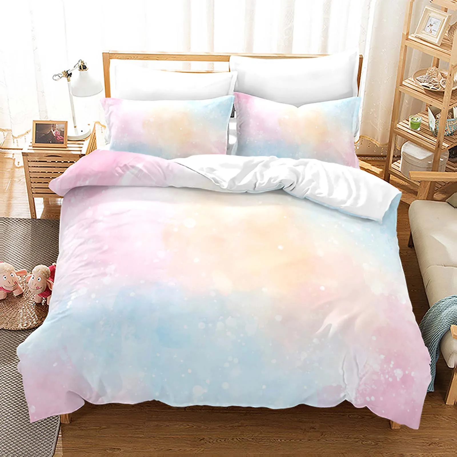 Rainbow Gradient Cloud Duvet Cover Set Colorful Print Bedding Set For Girls Women Bedroom Decorative Bedspread