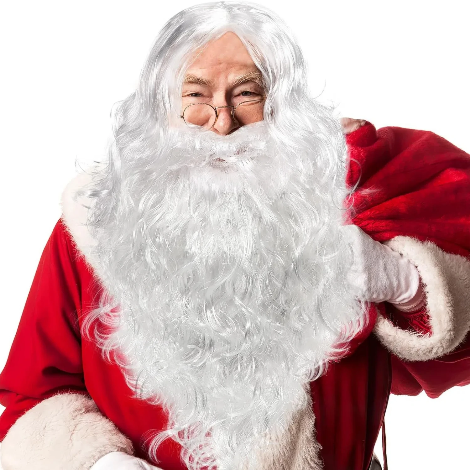 مجموعة واحدة من شعر مستعار ولحية سانتا كلوز، زي شعر مستعار لعيد الميلاد للحفلات التنكرية، شعر مستعار أبيض كوسبلاي شعر مستعار اصطناعي للهالوين #6