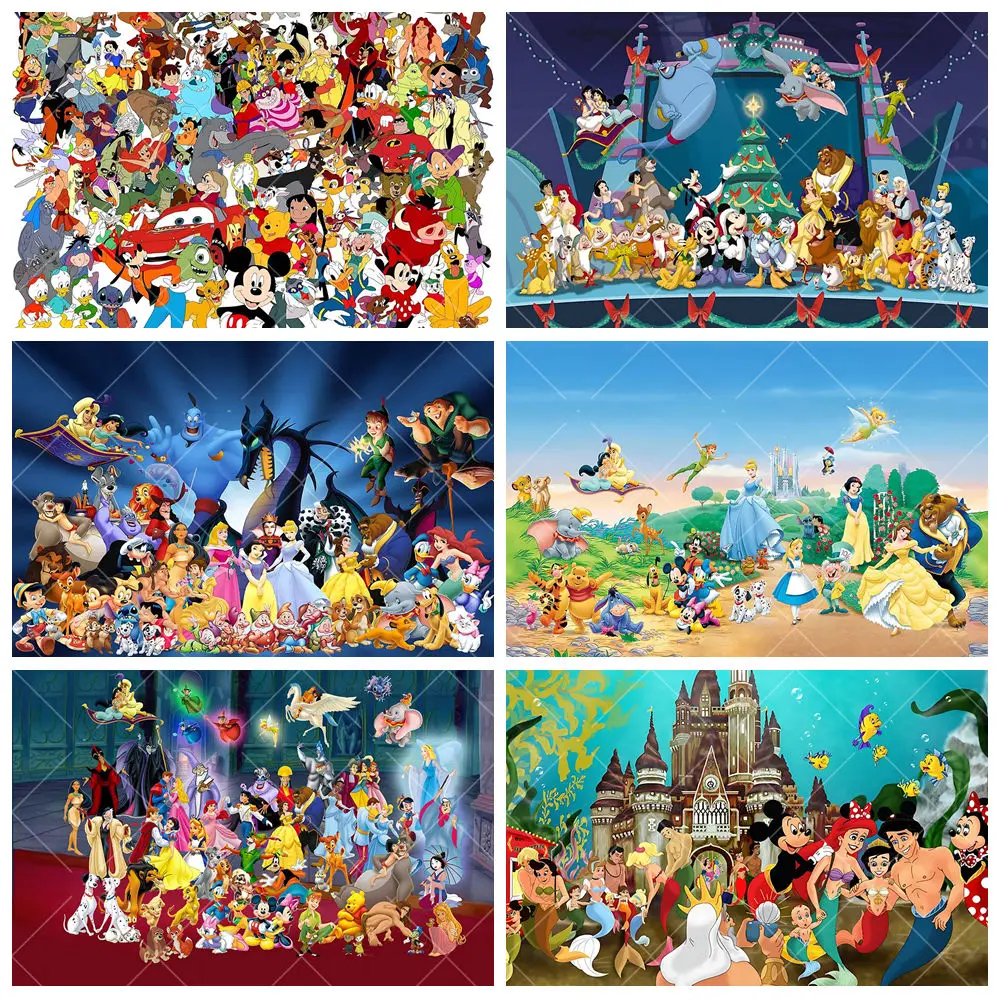 

Disney Characters And Animals Group Photo Themed Photography Background Picture Customized Kids Birthday Party Decoration Banner