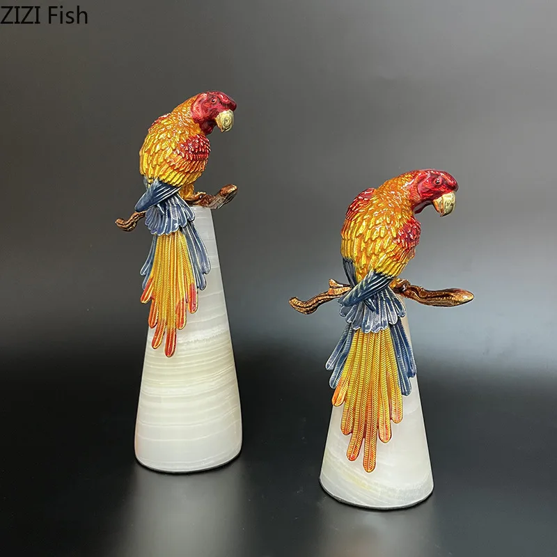 Enamel Colored Bird Sculpture Living Room Parrot Ornament Handicrafts Animal Figurines Home Decoration Accessories Miniatures