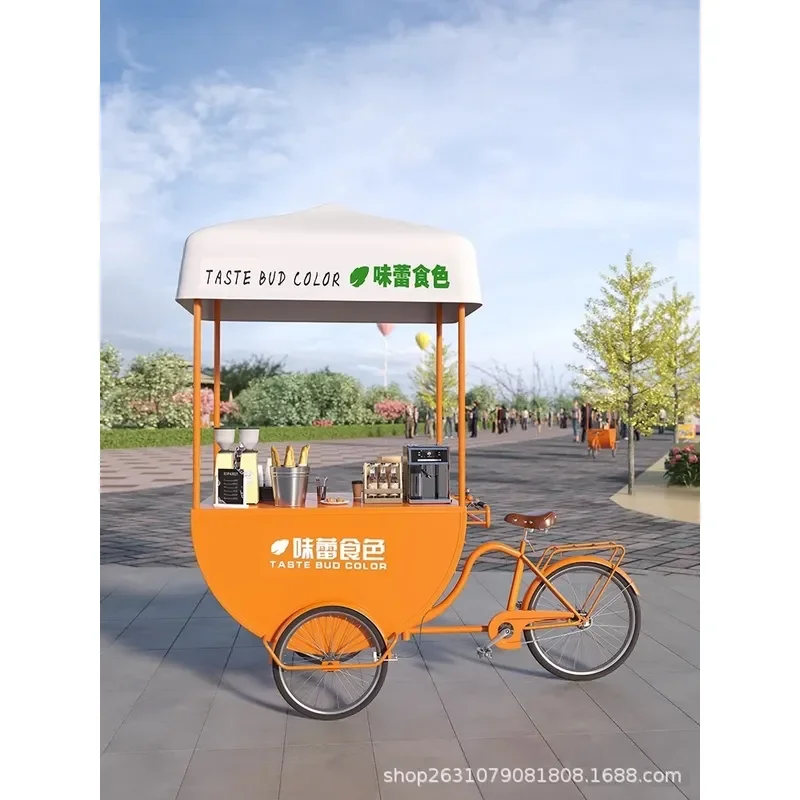Outdoor Mobile Food Cart Snack Truck for Coffee Milk Tea Lemonade Glutinous Rice Ball Sausage Stall Bazaar Vendor Trolley