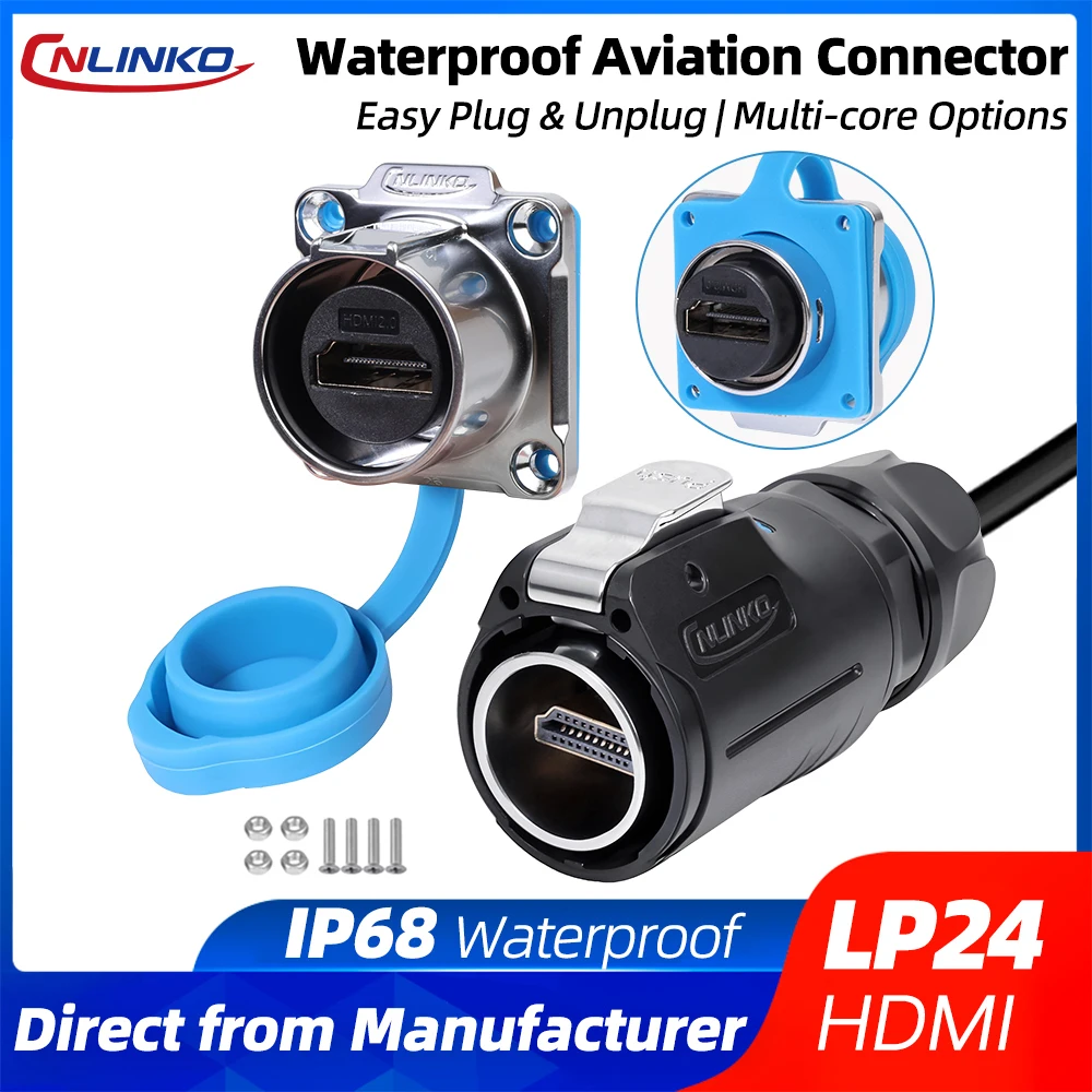 

CNLINKO M24 Waterproof IP68 HDMI 2.0 Signal Connector High-Speed Transmission Electrical Connector with 1 Meter Extended Cable