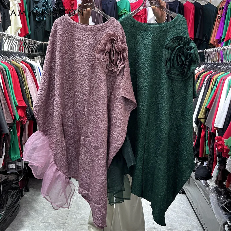 

Special Design 3D Floral Mesh Panel Batwing Sleeves Asymmetrical Dresses Women's Summer Fashionable Dress Y2k Clothes For Ladies