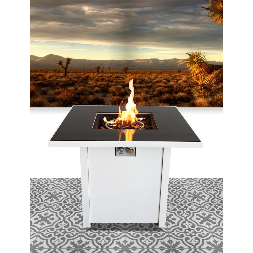 30 Inch White Steel Propane/natural Gas Firepit Table